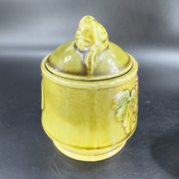 Vintage Ceramic Olive Green Sugar Bowl Creamer Fruit Veggies Made Japan Set - Picture 12 of 16